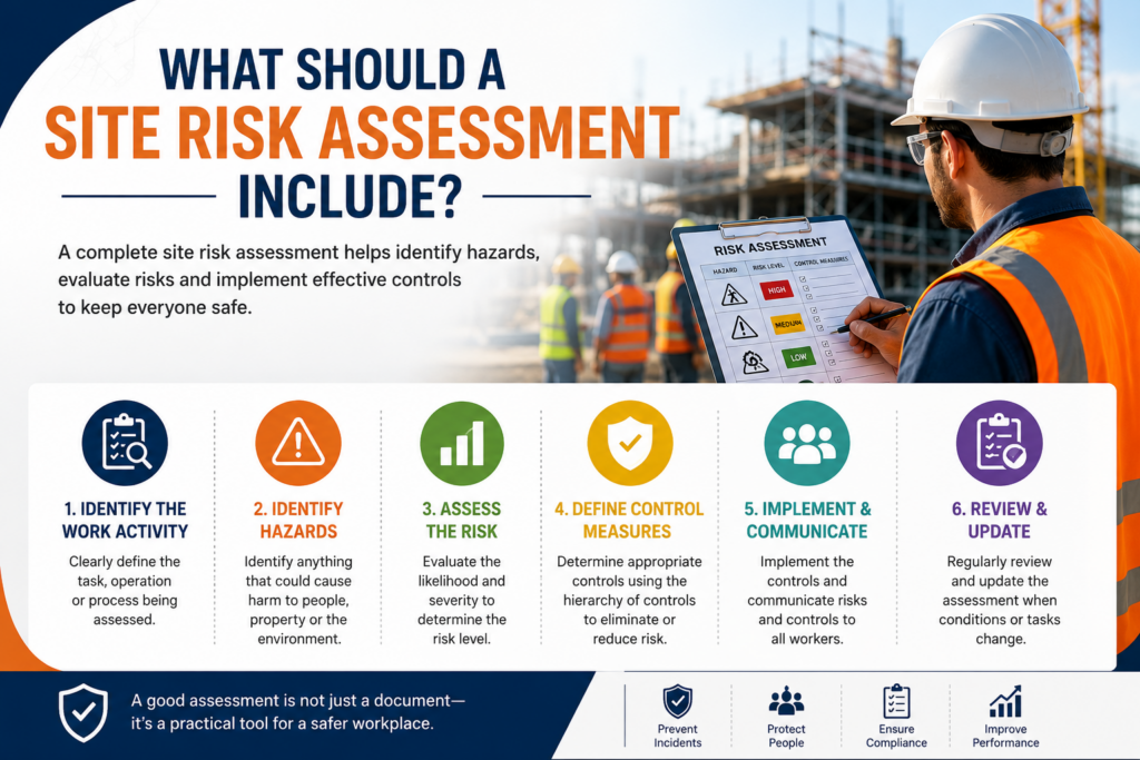 infographic explaining What Should a Site Risk Assessment Include?