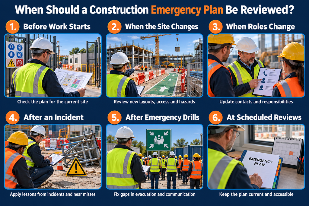infographic explaining When Should a Construction Emergency Plan Be Reviewed?